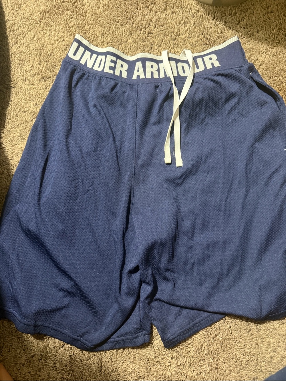 Under Armour Navy Blue Men's Athletic Shorts with White Waistband